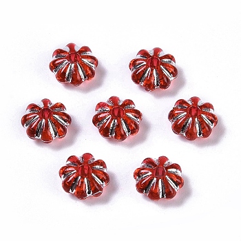 Acrylic Beads, Silver Metal Enlaced, Flower, Red, 6.5x6.5x3.5mm, Hole: 1.6mm, about 6250pcs/500g