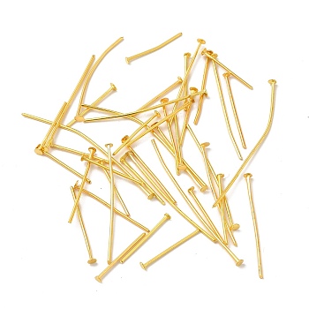 Iron Flat Head Pins, Golden Color, Size: about 1.6cm~5.0cm long, 0.7mm thick(21 Gauge), Head: 2mm
