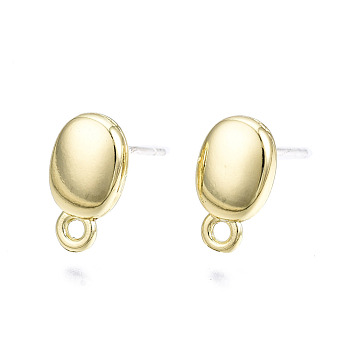 Alloy Stud Earring Findings, with Loop and Steel Pin, Oval with Plastic Protective Sleeve, Light Gold, 11x6.5mm, Hole: 1.2mm, Pin: 0.7mm
