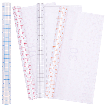 4 Sheets 4 Colors PVC Clear Self-adhesive Transfer Film, Rectangle with Tartan Pattern, Mixed Color, 1000x300~340x0.1mm, 1sheet/color