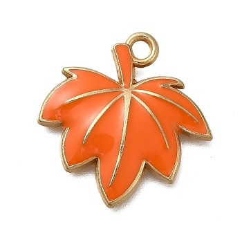 Thanksgiving Day Theme Rack Plating Alloy Enamel Pendants, Golden, Leaf, 21.5x21x2.5mm, Hole: 2mm