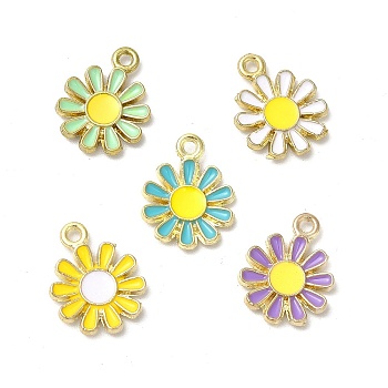 Alloy Enamel Charms, Cadmium Free & Nickel Free & Lead Free, Light Gold, Flower Charm, Mixed Color, 14.5x11.5x2mm, Hole: 1.4mm