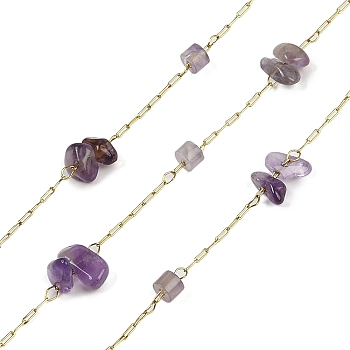 Ion Plating(IP) 316 Surgical Stainless Steel Chains, with Amethyst, with Spool, Soldered, 2.5x0.9x0.2mm