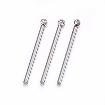 201 Stainless Steel Pendants, Bar, Stainless Steel Color, 22x2x1.5mm, Hole: 1.5mm