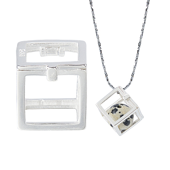 925 Sterling Silver Cube Empty Bead Cage Charms, Silver, 10x10x10mm, Inner Diameter: 9.5x9mm