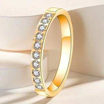 Stainless Steel and Crystal Rhinestone Finger Rings for Women, Golden, US Size 10(19.8mm)