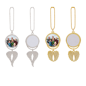 4 Sets 2 Colors Heat Transfer Printing Blank Round Car Hanging Pendant Decorations, with Angel Wing Car Accessories Pendant, Platinum & Golden, Tray: 38~41mm, 165~180mm, 2 sets/color