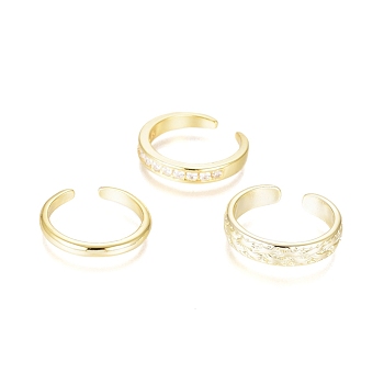 Brass Cuff Toe Rings, with Cubic Zirconia, Mixed Style, Golden, 13.8~14.2mm, 3pcs/set