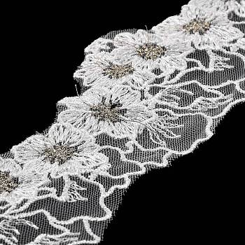 15 Yards Flower Embroidery Polyester Lace Ribbon, for Garment Accessories, Flat, White, 2-1/8 inch(54mm)