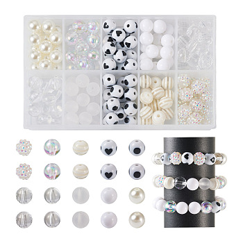 160Pcs 10 Style ABS Plastic Imitation Pearl Beads & Transparent & Opaque Acrylic Beads, Round, Mixed Color, 11~12mm, Hole: 1.7~3mm, 16pcs/style