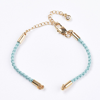 Braided Cotton Cord Bracelet Making, with Brass Lobster Claw Clasps and Extender Chains, with Rhinestone, Golden, Turquoise, 5-3/8 inch~5-1/2 inch(13.5~14cm), 3mm, Hole: 2mm