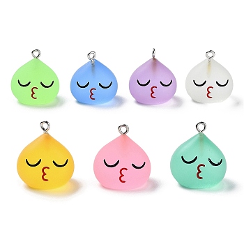 Luminous Resin Cartoon Pendants, Teardrop Charms with Platinum Tone Iron Loops, Glow in the Dark, Mixed Color, 22x21x15.5mm, Hole: 2mm