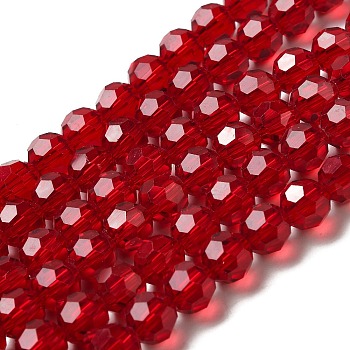 Transparent Glass Beads, Faceted(32 Facets), Round, Dark Red, 8mm, Hole: 1mm, about 72pcs/strand, 20.67 inch(52.5cm)