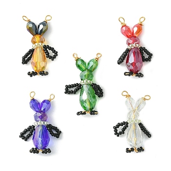 Glass Pendant, Rabbit Charms, Mixed Color, 34~36x14~16x10mm, Hole: 1.6~2.6x1.6mm