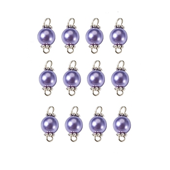 Glass Pearl Round Bead Connector Charms, with Platinum Plated Double Iron Loops and Alloy Daisy Spacer Beads, Indigo, 17x8~9mm, Hole: 3.5mm