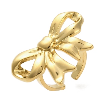 Stainless Steel Shell Rings, Bowknot, Real 18K Gold Plated, Inner Diameter: 17mm