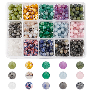 AHADERMAKER 15 Style Natural & Synthetic Mixed Gemstone Beads, Round, 6mm, Hole: 1mm, 860pcs/box