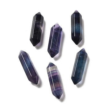 Double Point Tower Natural Fluorite Healing Stone Wands, for Reiki Chakra Meditation Therapy Decors, Hexagon Prism, 32~33x8.5x8mm, 6pcs/set