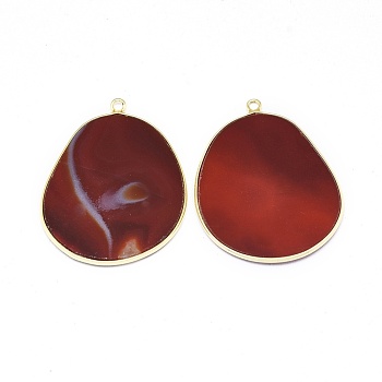 Natural Carnelian Pendants, with Brass Findings, Golden, 33.5~34x27x2mm, Hole: 1.5mm