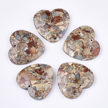 Synthetic Aqua Terra Jasper Pendants, Heart, 38.5~39.5x40~40.5x7~7.5mm, Hole: 1.4mm