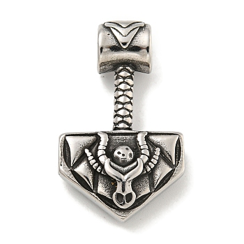 Viking 316 Surgical Stainless Steel Pendants, Thor Hammer with Goat Horns Charm, Antique Silver, 37x22.5x9mm, Hole: 4.5mm