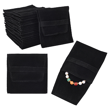 Velvet Jewelry Flap Pouches, Folding Envelope Bag for Earrings, Bracelets, Necklaces Packaging, Rectangle, Black, 96x90x2.5mm