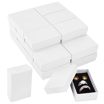 Cardboard Jewelry Boxes, with Sponge Pad Inside, Rectangle with Rhombus, for Anniversaries, Wedding, Birthday, White, 8.35x5.3x2.85cm