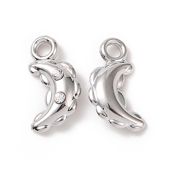 Alloy Charms, with Crystal Rhinestone, Crescent Moon, Platinum, 12x5.5x3mm, Hole: 1.6mm