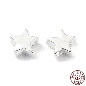 925 Sterling Silver Beads, Star, Silver, 4.5x4.5x2mm, Hole: 1.2mm