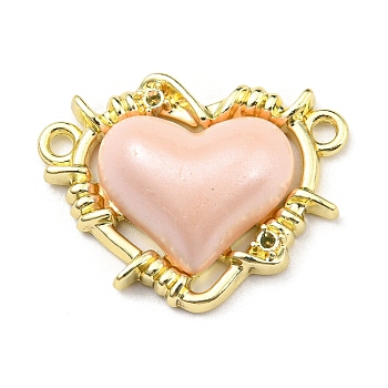 Alloy Connector Rhinestone Settings, with Pink Resin, Heart Links, Golden, Fit for 1mm Rhinestone, 19x24x6.5mm, Hole: 1.6mm