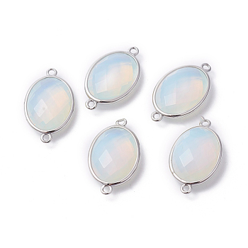 Platinum Tone Brass Opalite Links connectors, Faceted, Oval, 26.5x15x6mm, Hole: 1~2mm