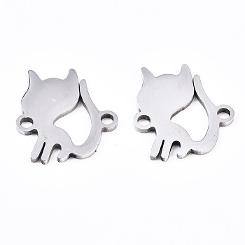 201 Stainless Steel Link Connectors, Laser Cut, Cat, Stainless Steel Color, 15.5x13.5x1mm, Hole: 1.6mm