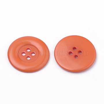 4-Hole Acrylic Buttons, Flat Round, Coral, 31x4mm, Hole: 2mm(BUTT-Q038-30mm-05)