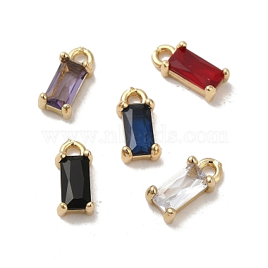 Light Gold Mixed Color Rectangle Brass+Glass Charms