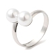 Rack Plating Brass Open Cuff Rings with Round Plastic Pearl Beads for Women(RJEW-Q770-26P)-3