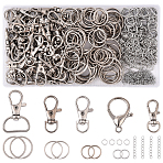 DIY Keychain Making Kit, Including Alloy Swivel Lobster Claw Clasps, Iron Split Key Rings & Open Jump Rings, 304 Stainless Steel Curb Chains Extender, Platinum, 35x16mm, Hole: 8.5mm(FIND-YW0009-50)