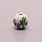 Dyed Wood Beads, Round, Cactus Pattern, 16mm, Hole: 3.5mm(WOOD-WH0031-03)