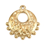304 Stainless Steel Pendants, Textured Flat Round Charms, Golden, 19x18x2mm, Hole: 1.2mm(STAS-F361-04G)