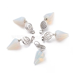 Opalite Pendants, with Platinum Brass Snap on Bails, Votex/Om Symbol/Tree of Life/Flower of Life/Star of David, Cone Pendulum, 48mm, Hole: 8mm(G-O194-11)