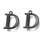 304 Stainless Steel Charms, Laser Cut, Alphabet, Electrophoresis Black, Letter.D, 12x9.5x0.8mm, Hole: 1mm(STAS-H112-D-EB)