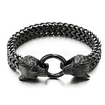 Wolf Viking 304 Stainless Steel Wheat Chain Bracelets for Men, Alloy Clasp, Black, 8-1/4 inch(21cm)(FS-WGC8E20-02)