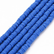 Handmade Polymer Clay Bead Strands, Heishi Beads, Disc/Flat Round, Royal Blue, 4x0.5~1mm, Hole: 1.5mm, about 320~447pcs/strand, 15.74~16.92 inch(CLAY-T002-4mm-67)
