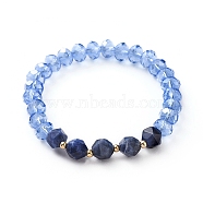 Stretch Bracelets, with Glass Beads, Natural Sodalite Beads and Real 18K Gold Plated Brass Beads, 1-7/8 inch(4.8cm)(BJEW-JB05004-04)