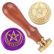 Golden Tone Brass Sealing Wax Stamp Head, with Wood Handle, for Envelopes Invitations, Gift Card, Star, 83x22mm, Stamps: 25x14.5mm(AJEW-WH0208-852)