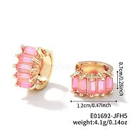 Cute Square Candy Brass Cubic Zirconia Hoop Earrings, Fashionable Versatile Accessories, Golden, Pink, 7x12mm(XX8349-9)