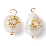 Natural Pearl Pendants, Potato Charms with Golden Plated Brass Slice, Sun, 16~19x10~11x7.5~10mm, Hole: 3mm(PALLOY-JF02200-03)