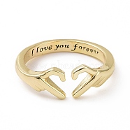 Brass Heart Claddagh Open Cuff Ring, Word I Love You Forever Promise Jewelry for Best Friends Lovers, Light Gold, US Size 7 1/4(17.5mm)(RJEW-A010-01LG)