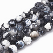 Natural Fire Crackle Agate Beads Strands, Dyed, Faceted, Round, Creamy White, 7~8mm, Hole: 1mm, about 46~48pcs/strand, 14.17 inch~15.15 inch(G-S335-01K)