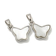 Rack Plating Brass Pave Natural White Shell Butterfly Charms, Platinum, 11.5x13.5x4mm, Hole: 5x2.5mm(KK-U025-01P-01)