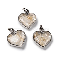 Glass Bottle Pendants, with Natural Citrine Chips and Platinum Plated Alloy Findings, Heart, 40x32.5x11mm, Hole: 8x5mm(G-Z010-02M)